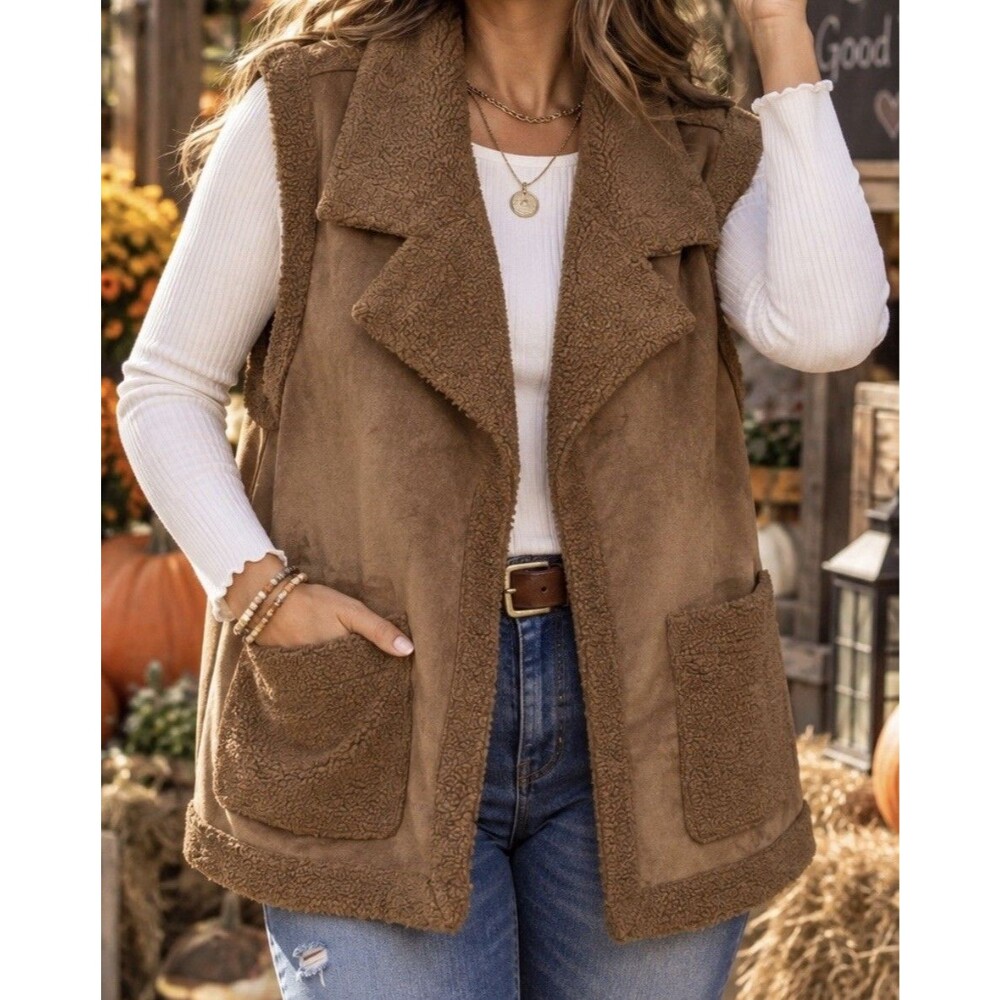 Maurices Women’s Brown Faux Suede/Sherpa Button Vest Soft Plus Size 2X